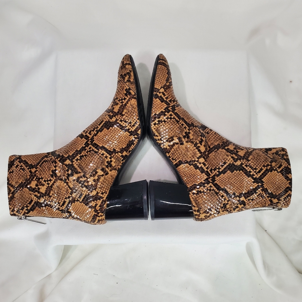 Zara Brown Snakeskin Block Heel Ankle Boot Bootie Size 7.5-8 EU 38 Animal Print - Picture 8 of 13